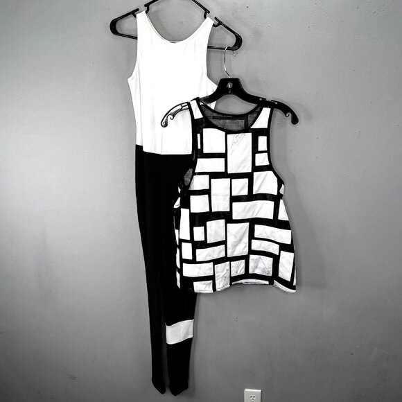 Weissman Dance Costume Hip Hop SA Small Adult Black White Unitard Top 2 pc - Picture 1 of 11